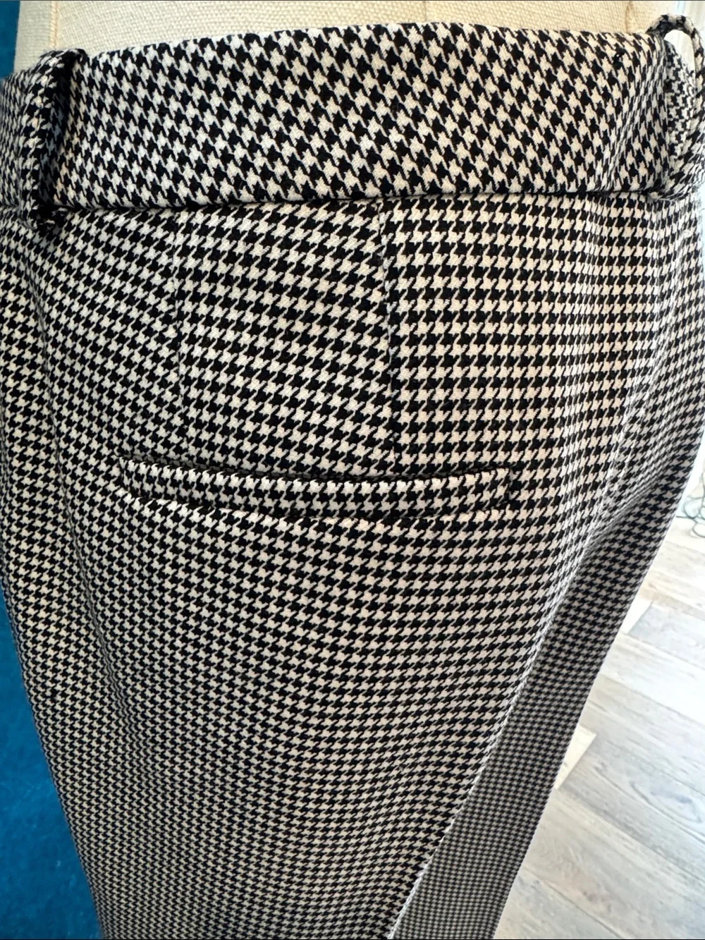 Classic JIL SANDER Black and White Houndstooth Straight Leg Trousers